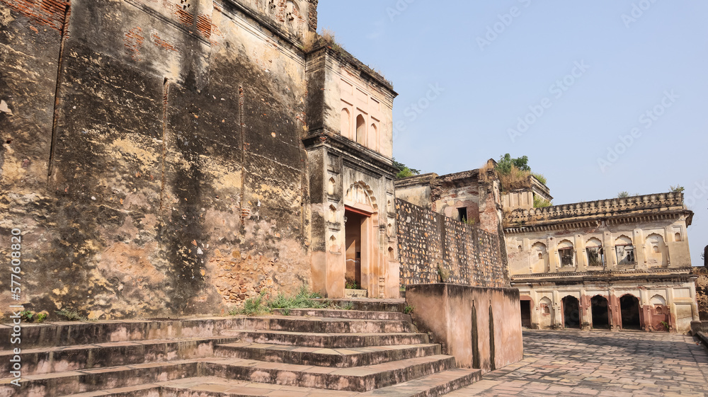 View of Ruined Fortress of Baldeogarh Fort, Madhya Pradesh, India.
