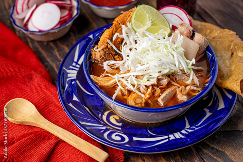 pozole rojo, comida tipica mexicana photo