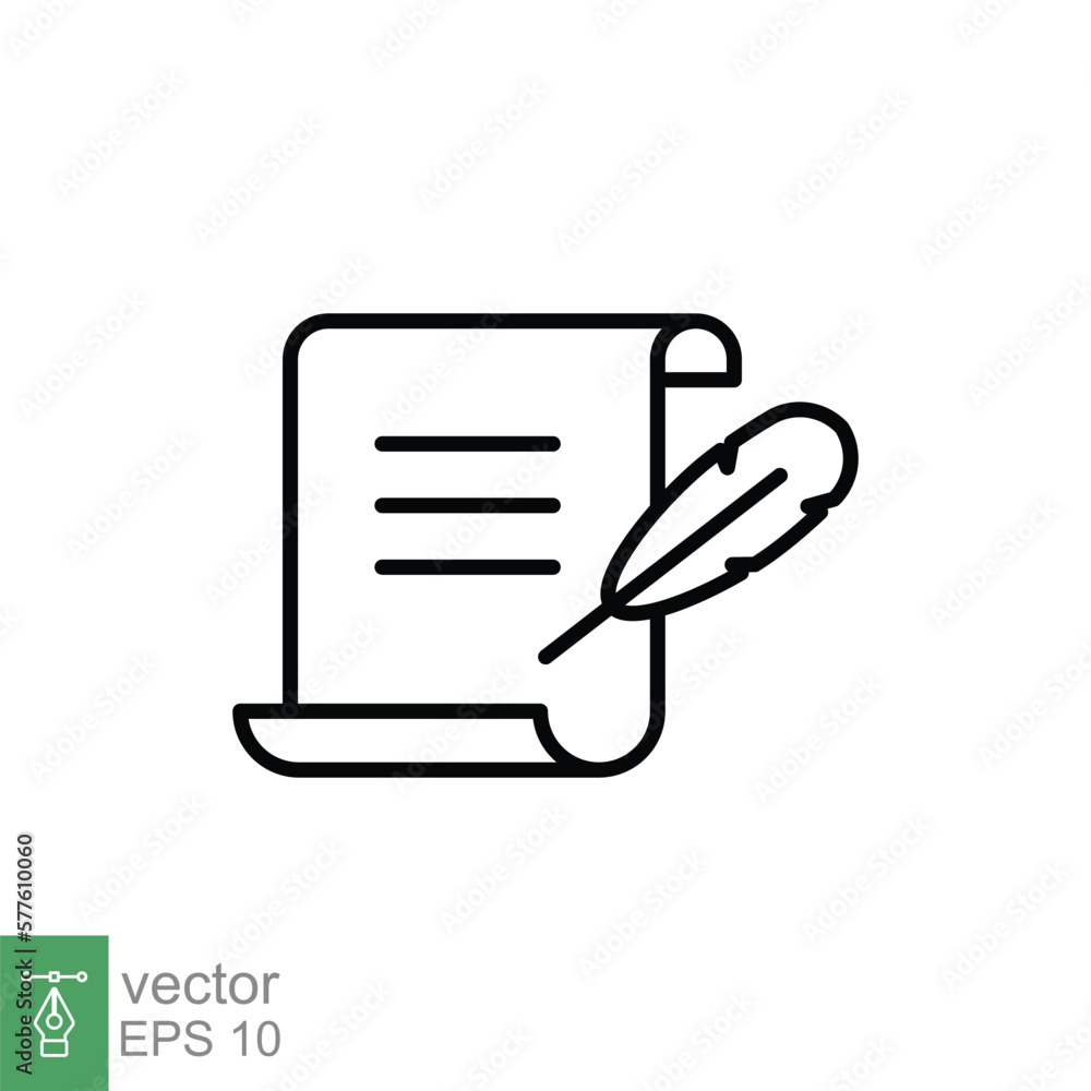 History, writing icon. Line style for web template and app. Simple thin line, poetry, book concept, education, vector illustration design on white background. EPS 10. History, writing icon. Line style for web template and app. Simple thin line, poetry, book concept, education, vector illustration design on white background. EPS 10.