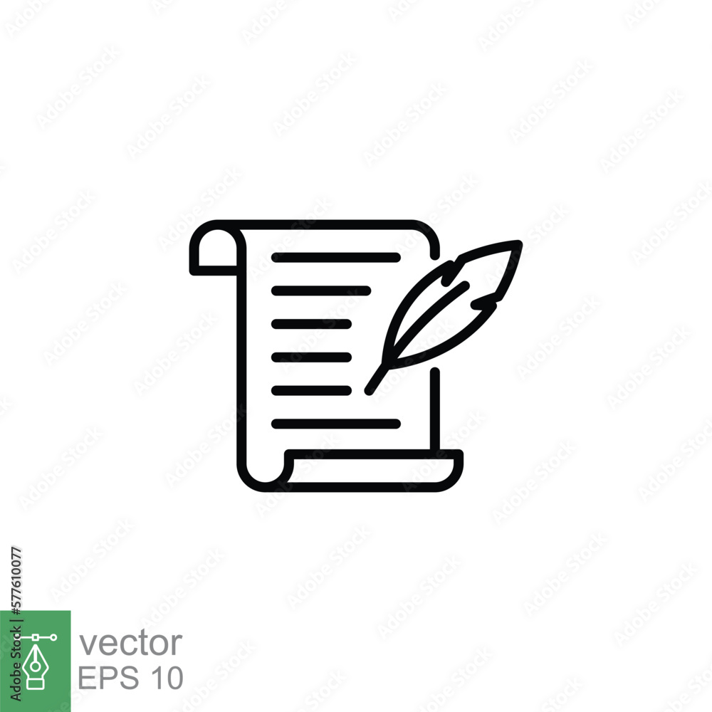 History, writing icon. Line style for web template and app. Simple thin line, poetry, book concept, education, vector illustration design on white background. EPS 10.