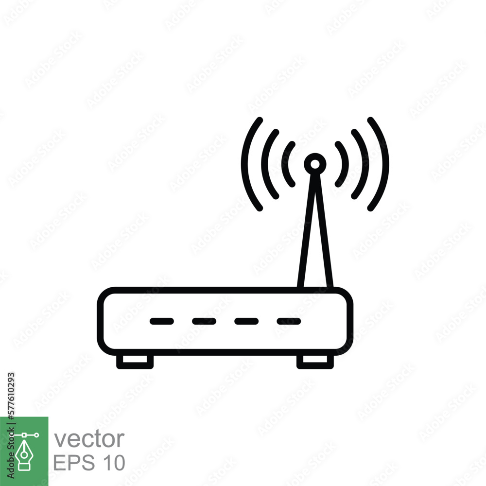 Wifi router icon. Simple outline style for web template and app. Broadband, modem, wireless, internet, thin line vector illustration design isolated on white background. EPS 10. Wifi router icon. Simple outline style for web template and app. Broadband, modem, wireless, internet, thin line vector illustration design isolated on white background. EPS 10.