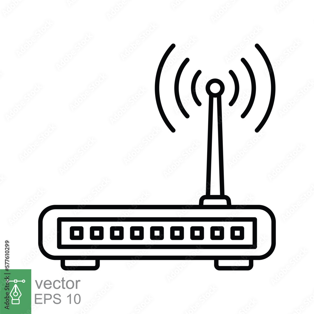 Wifi router icon. Simple outline style for web template and app. Broadband, modem, wireless, internet, thin line vector illustration design isolated on white background. EPS 10. Wifi router icon. Simple outline style for web template and app. Broadband, modem, wireless, internet, thin line vector illustration design isolated on white background. EPS 10.