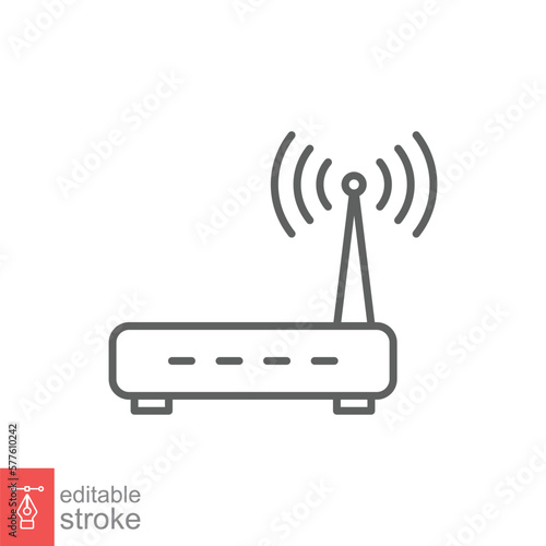 Wifi router icon. Simple outline style for web template and app. Broadband, modem, wireless, internet, thin line vector illustration design isolated on white background. Editable stroke EPS 10.