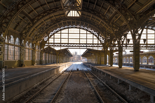 Access roads and platforms of the ancient Vitebskiy railway station on a February afternoon. Saint Petersburg, Russia