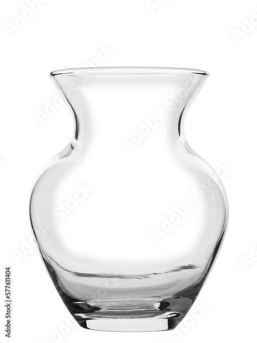 Foto transparent glass vase of laconic shape, isolated