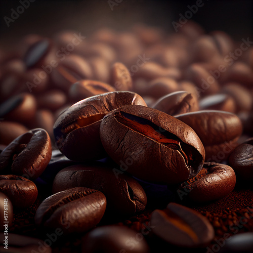 close-up fair-trade organic coffee beans  generative art