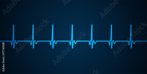 Emergency ekg monitoring. Blue glowing neon heart pulse. Heart beat. Electrocardiogram