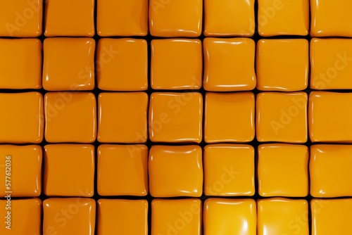 Abstract background with soft orange cubes. Jelly orange cubes background 3d render. Colorful elastic boxes pattern