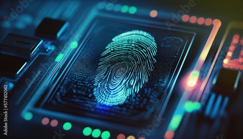 Biometric Fingerprint Scanning for Digital Security and Identity Concept. Generative AI. photo