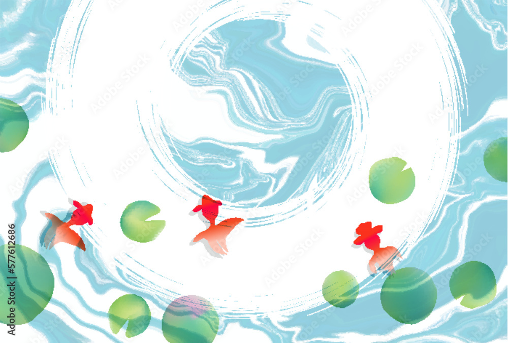 Obraz premium 暑中見舞い 金魚 夏 背景
