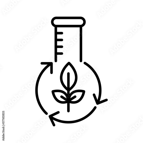 illustration of green chemistry, chemical flask with leaf and recycle symbol icon vector