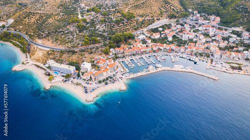 Take in the breathtaking view of Croatia s ports and marinas from above  showcasing luxurious yachts in a stunning drone photo.