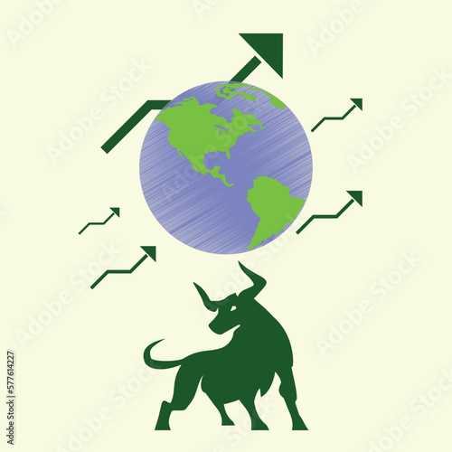 Bull run or bullish market trend in crypto currency or stocks. Trade exchange, green up arrow graph for an increase in rates. Price profit chart and market gain. Global economy booming sign.