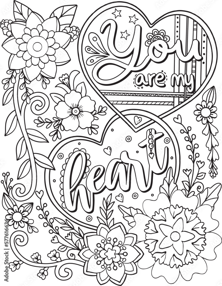 You are my heart font with heart and flower element. Hand drawn with inspiration word. Doodles art for Happy Valentine's day card or greeting card. Coloring book for adults and kids.
You are my heart font with heart and flower element. Hand drawn with inspiration word. Doodles art for Happy Valentine's day card or greeting card. Coloring book for adults and kids.
