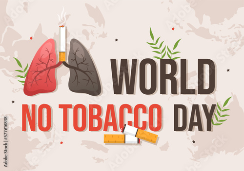 World No Tobacco Day Illustration of Stop Smoking, Cigarette Butt and Harm the Lungs in Flat Cartoon Hand Drawn for Landing Page Templates