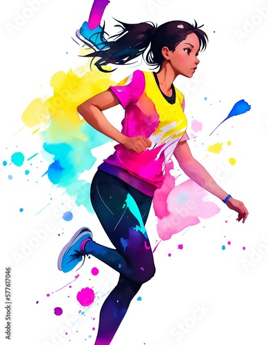 girl jumping with splashes of paint