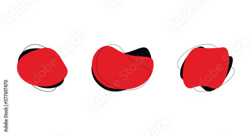 Three red and black objects are shown on a white background Black And Red Colored Abstract Blobs
