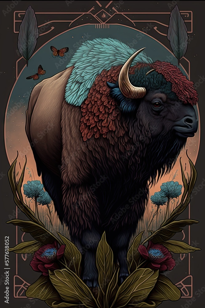 Beautiful Designer Illustration of Ancient Mythological Majestic Bison ...