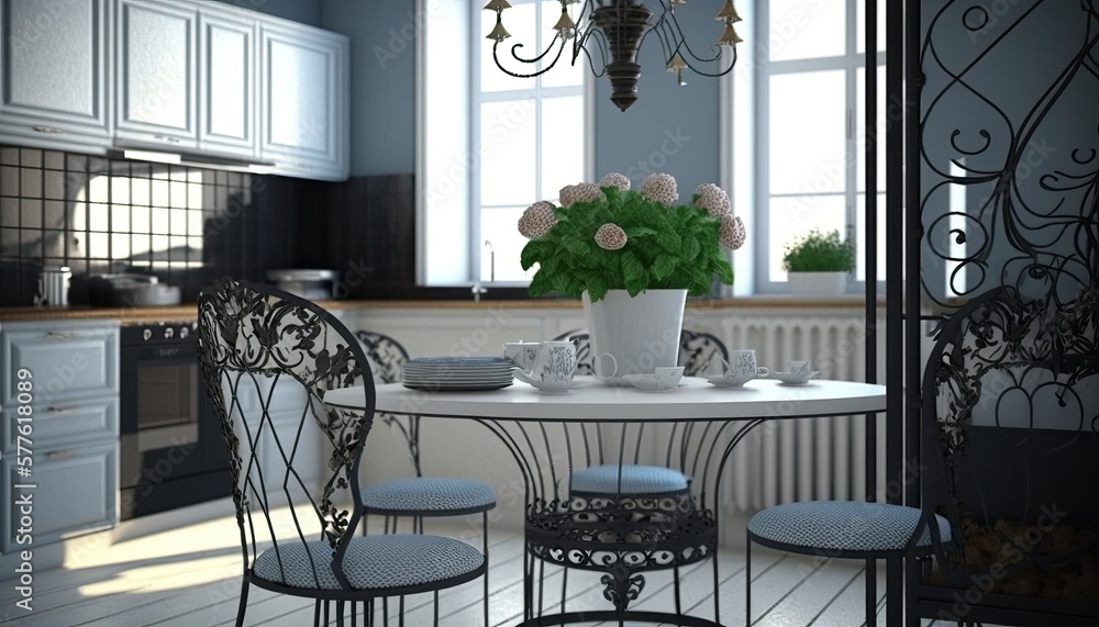 Fototapeta premium Well groomed kitchen with wrought iron furniture to be luxury, interior