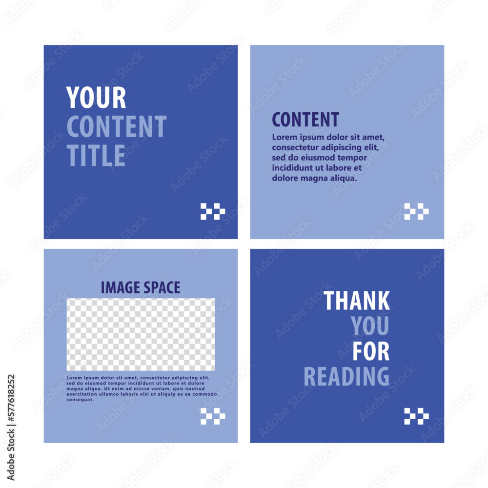 Fototapeta premium Deep blue carousel social media post. Four pages microblog content template. Suitable for commerce, explanation, internet advertising, and promotion media.