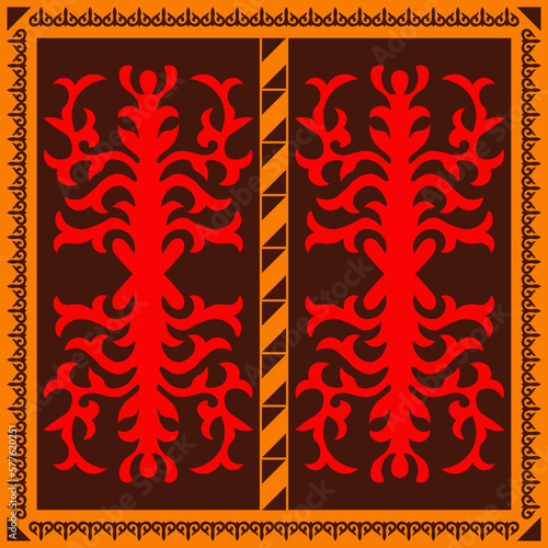 Template with ethnic element for decoration and your design. Kyrgyz; Kazakh; Uzbek ornaments; symmetry texture. Print for shawl and carpet; tile. Vector illustration. Vector.