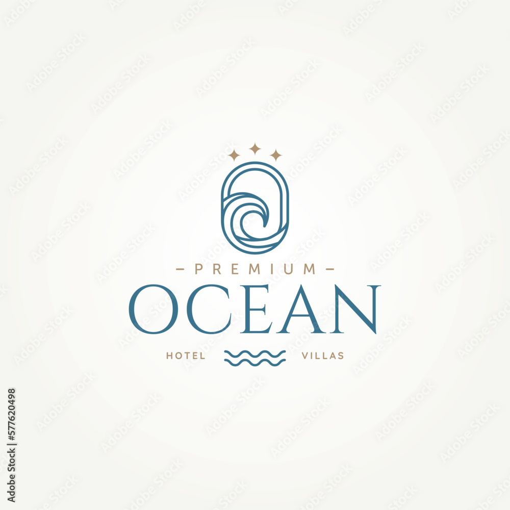 minimalist premium beach ocean hotel villa badge icon logo template vector illustration design. simple modern hotel, resort, villa logo concept - obrazy, fototapety, plakaty 