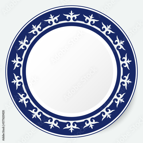 Frame of vector ornamental elements with motifs of Kazakh, Kyrgyz, Uzbek, Tatar, Yakut, Turk. National Asian decor for borders, textile, plate, tile, and print design. Workpiece for your design