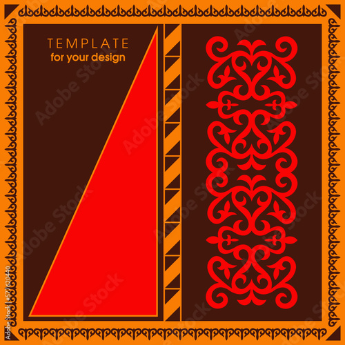 Template with ethnic element for decoration and your design. Kyrgyz; Kazakh; Uzbek ornaments; symmetry texture. Print for shawl and carpet; tile. Vector illustration. Vector.