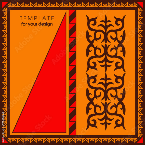 Template with ethnic element for decoration and your design. Kyrgyz; Kazakh; Uzbek ornaments; symmetry texture. Print for shawl and carpet; tile. Vector illustration. Vector.