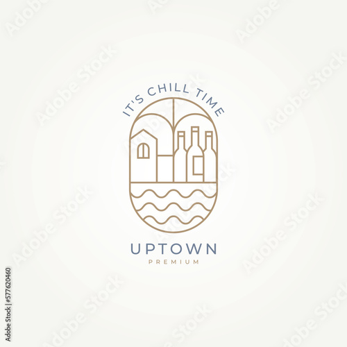 minimalist downtown or uptown city badge logo template vector illustration design. simple modern party city, bar, destination emblem logo concept photo