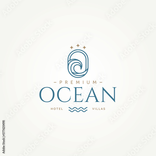 minimalist premium beach ocean hotel villa badge icon logo template vector illustration design. simple modern hotel, resort, villa logo concept
