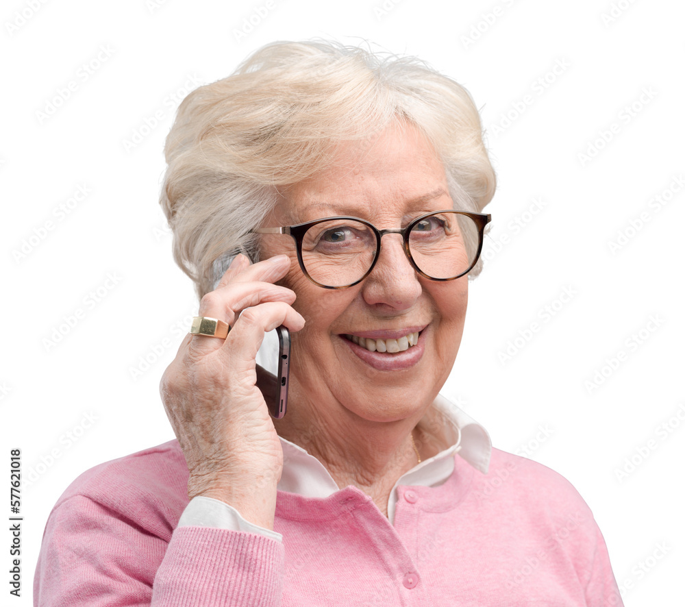 Happy senior lady talking on the phone Happy senior lady talking on the phone