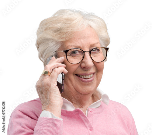 Happy senior lady talking on the phone