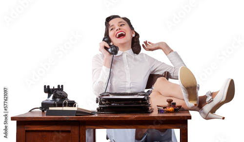 Foto Lazy vintage style secretary having phone calls