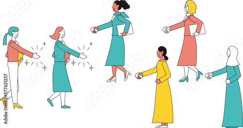 様々な国の女性のビジネスパーソンの握手セット