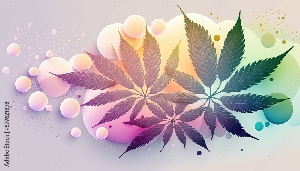 Beautiful Designer 420 Cannabis Seasonal Background with Dotted designs Pastel color Modern Wallpaper Template with Vibrant Hues for Presentation, Ad, and All Applications (generative AI)