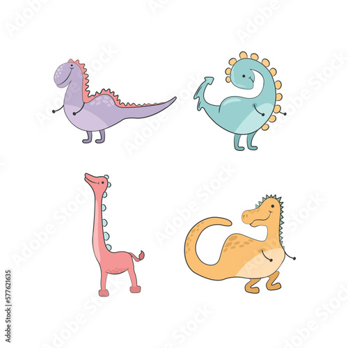 Fototapeta Naklejka Na Ścianę i Meble -  Cute dinosaurs drawing vector illustration. Dinosaur character designs.