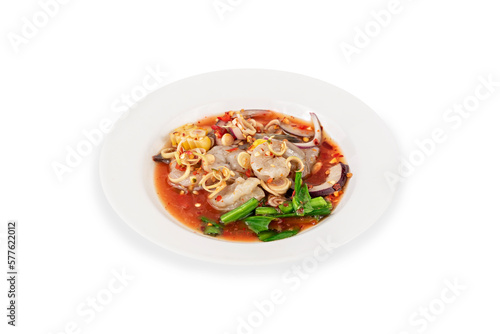 spicy seafood salad on dish