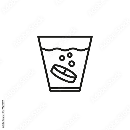 The icon of the tablet in the glass. Linear image. Simple flat vector illustration