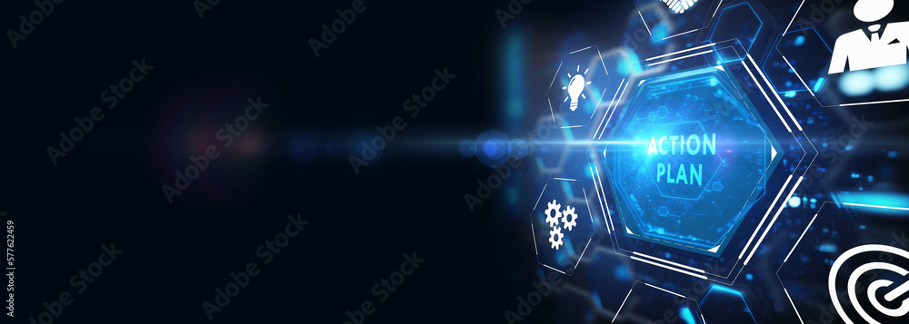 Obraz premium Business, Technology, Internet and network concept. Concept meaning proposed strategy or course of actions for certain time. 3d illustration