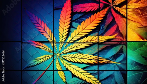 Beautiful Designer 420 Cannabis Seasonal Background with Grid patterns Bright color Modern Wallpaper Template with Vibrant Hues for Presentation, Ad, and All Applications (generative AI)