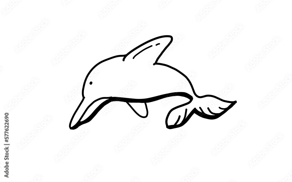 Fototapeta premium DOLPHIN Doodle art illustration with black and white style.