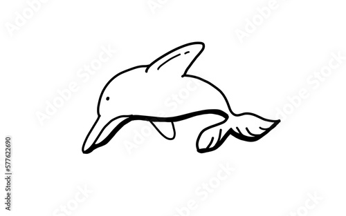 DOLPHIN Doodle art illustration with black and white style.