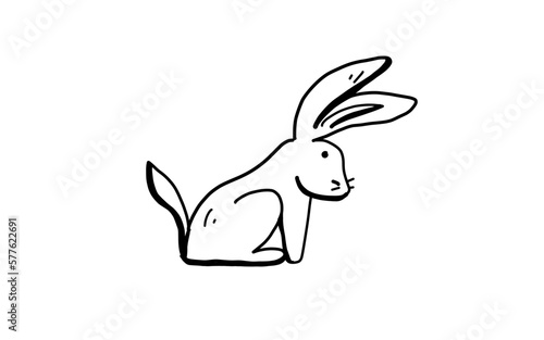 RABBIT Doodle art illustration with black and white style.