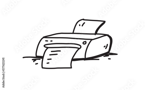 PRINTER MACHINE Doodle art illustration with black and white style.