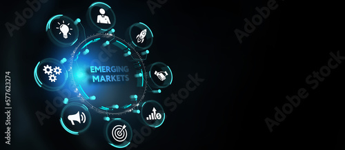 Business, technology, internet and network concept. Virtual screen of the future and sees the inscription: Emerging markets. 3d illustration