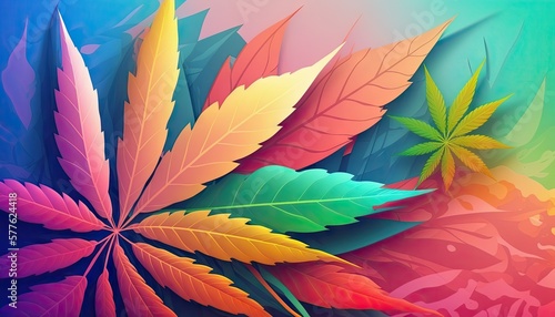 Beautiful Designer 420 Cannabis Seasonal Background with Simple Clean Abstract Bright color Modern Wallpaper Template with Vibrant Hues for Presentation, Ad, and All Applications (generative AI)