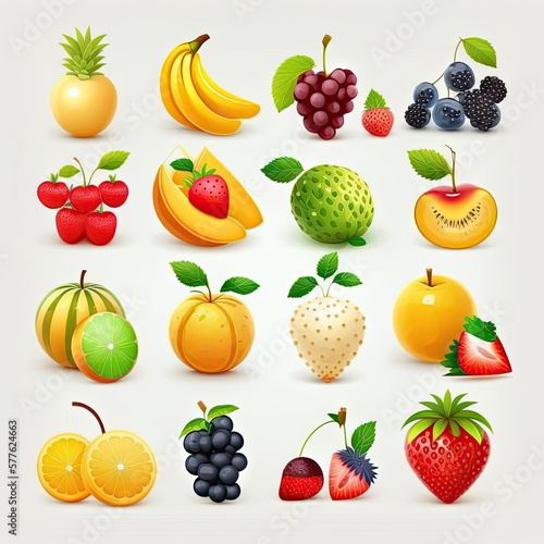 Fruits set  white background  vector illustration  Made by AI Artificial intelligence