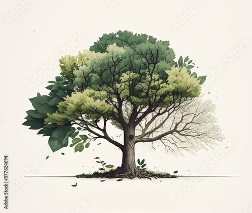 Tree illustration on light background for Arbor Day. Ecology concept for earth day as environment and protection nature. Generative AI