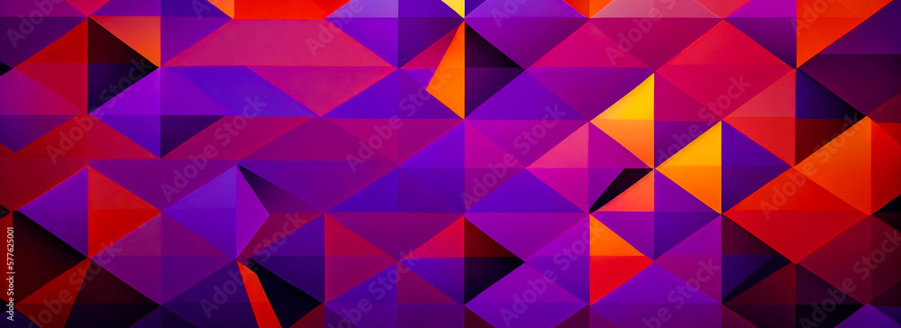 Obraz premium Abstract background consisting of geometric pattern. Gradient color from violet to red. Wide angle format banner